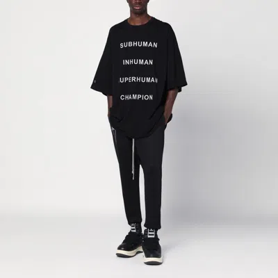 Champion X Rick Owens Oversized Black T-shirt With Contrasting Bold Text