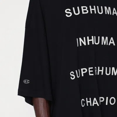Champion X Rick Owens Oversized Black T-shirt With Contrasting Bold Text