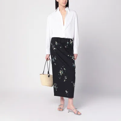 Bernadette Black Miriam Embroidered Skirt In Linen Blend Women