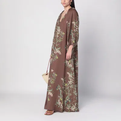 Bernadette Georgio Draped Floral-print Linen Maxi Dress