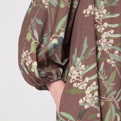 Bernadette Georgio Draped Floral-print Linen Maxi Dress