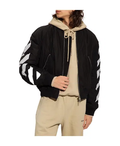 Off-white Diagonal-stripe Bomber Jacket In Black