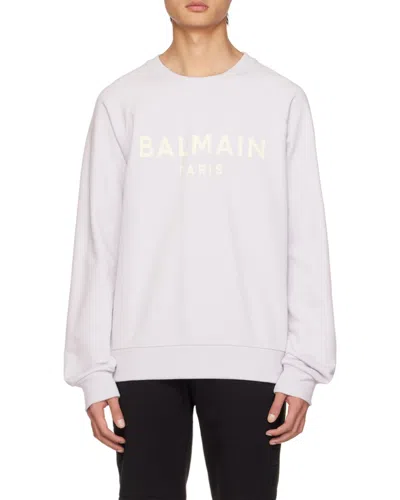 Balmain Cotton Printed  Logo Sweatshirt In White