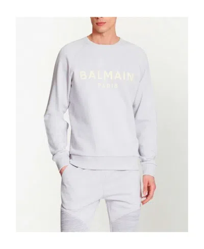 Balmain Cotton Printed  Logo Sweatshirt In White