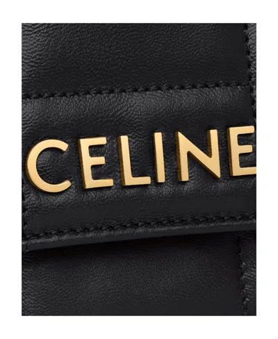 Celine Mini Shoulder Chain Matelasse Monochrome  In Quilted Calfskin In Black