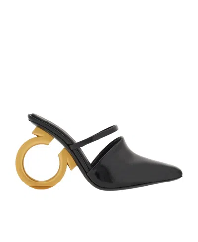 Ferragamo Elina Gancini Mule Heels In Black