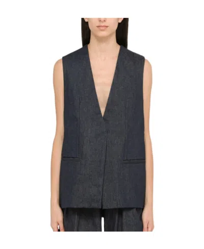 Amiri Cotton Waistcoat With Deep V-neck And Pockets In Blue