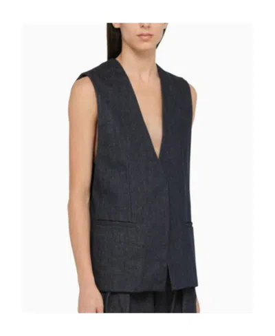 Amiri Cotton Waistcoat With Deep V-neck And Pockets In Blue