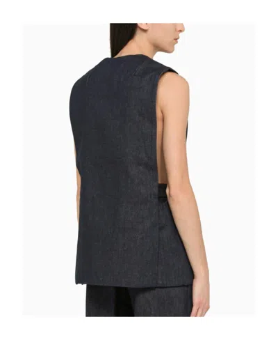 Amiri Cotton Waistcoat With Deep V-neck And Pockets In Blue