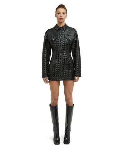 Msgm Embossed-pattern Faux-leather Shirt Jacket In Black