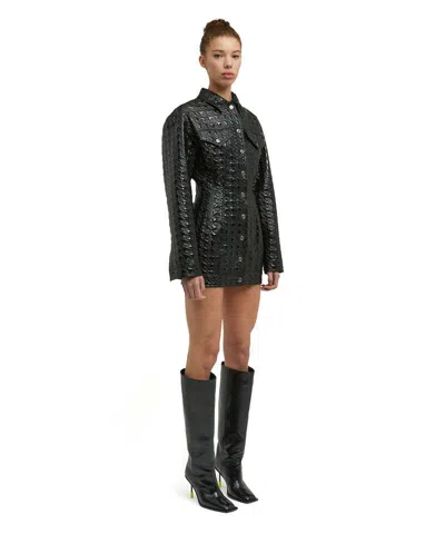Msgm Embossed-pattern Faux-leather Shirt Jacket In Black