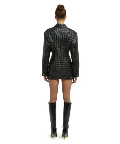 Msgm Embossed-pattern Faux-leather Shirt Jacket In Black