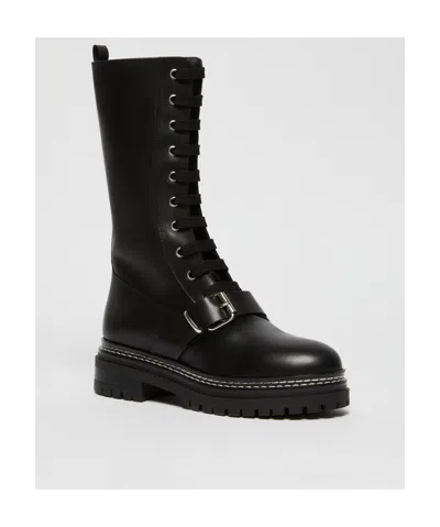 Weekend Max Mara Round-toe Low-heel Leather Boots In Black