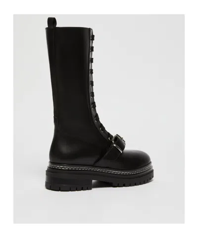 Weekend Max Mara Round-toe Low-heel Leather Boots In Black