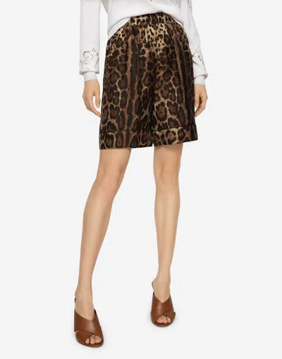 Dolce & Gabbana Leopard-print Silk-blend Satin Shorts In Animal Print
