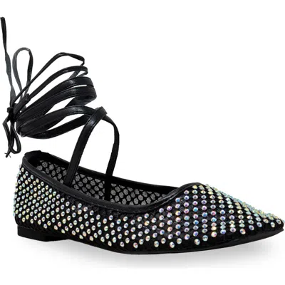 Chase & Chloe Chase And Chloe Rhinestone Mesh Ankle Tie Flats