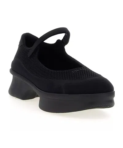 Prada Wavy Mesh Platform Ballerina Shoes In Black