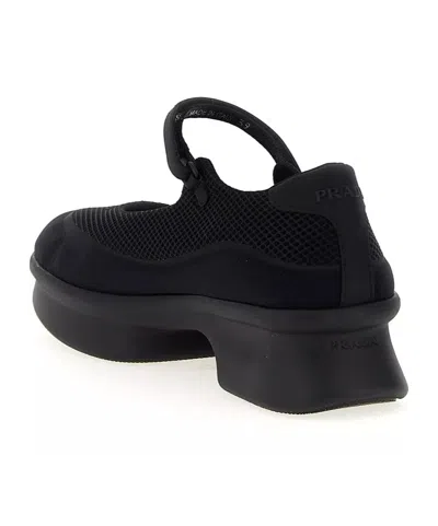 Prada Wavy Mesh Platform Ballerina Shoes In Black