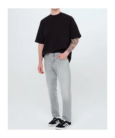 Icon Denim Grey Pants With Belt Loops And Rear Logo Patch In Denim Man