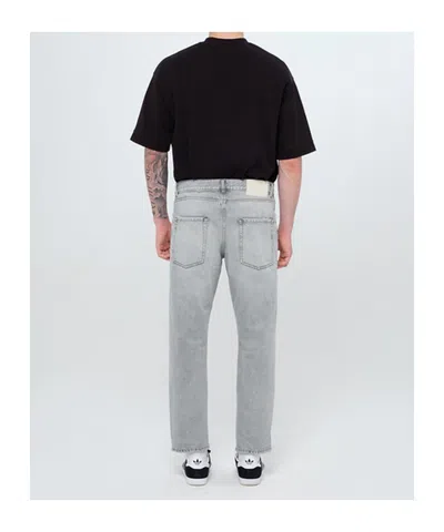 Icon Denim Grey Pants With Belt Loops And Rear Logo Patch In Denim Man