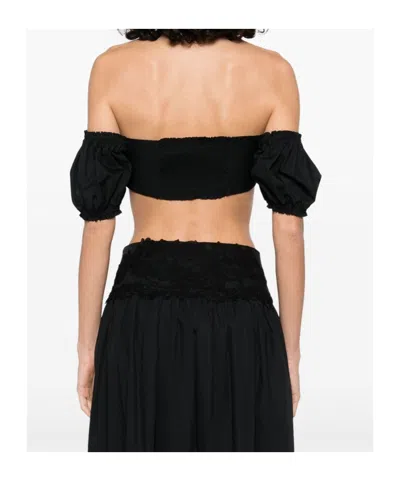 Ermanno Scervino Lace Detail Cropped Cotton Top In Black