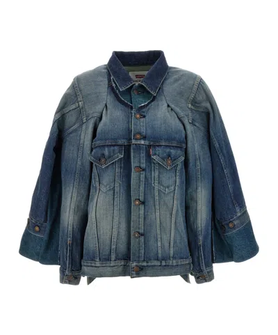 Junya Watanabe Double-layer Faded Denim Jacket With Chest Pockets