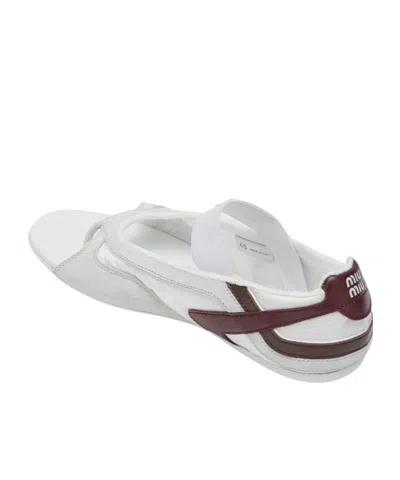 Miu Miu Fabric And Suede Gymnasium Ballet Flats In White