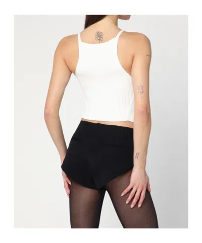 Courrèges White Ribbed Top With Pointed Hem