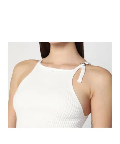 Courrèges White Ribbed Top With Pointed Hem