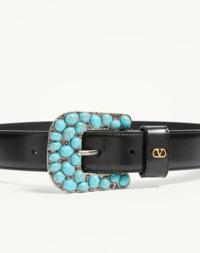Valentino Garavani Vlogo Signature Brushed Calfskin Belt 30 Mm Woman Black 100