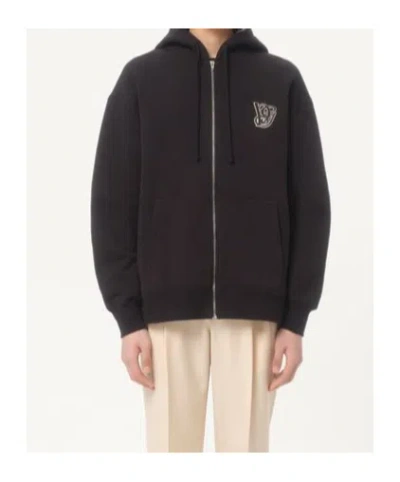 Valentino Logoed Cotton Hoodie Kangaroo Pockets In Black
