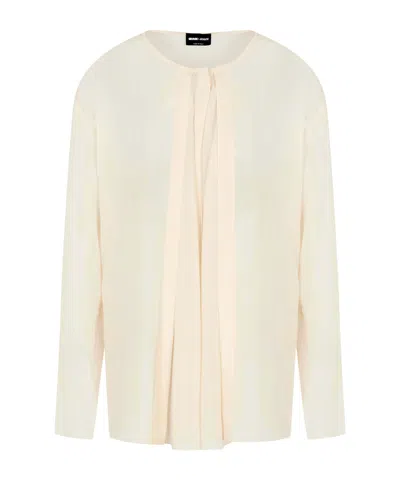 Giorgio Armani Silk Draped Shirt Front Pleats In Neutral