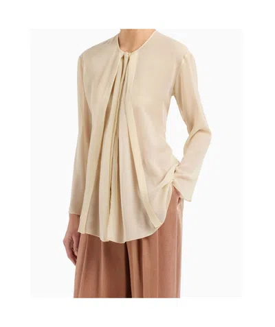 Giorgio Armani Silk Draped Shirt Front Pleats In Neutral