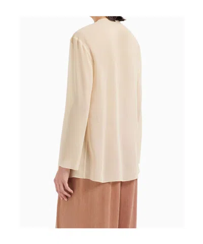 Giorgio Armani Silk Draped Shirt Front Pleats In Neutral