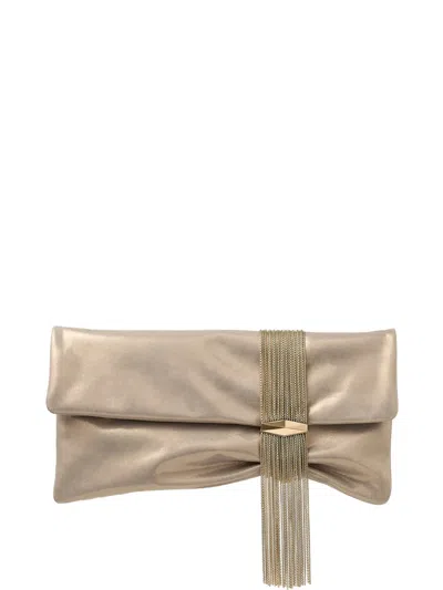Jimmy Choo Gold-tone Crystal-embellished Foldover Clutch In Neutral