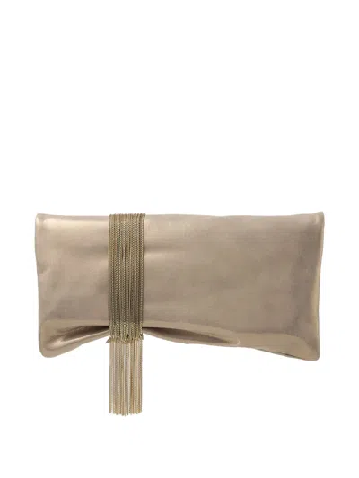 Jimmy Choo Gold-tone Crystal-embellished Foldover Clutch In Neutral
