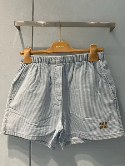 Miu Miu Striped Chambray Bermudas In Blue