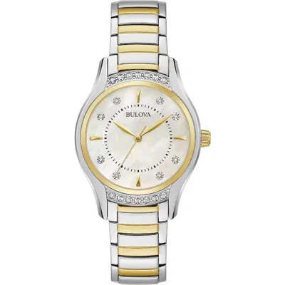Bulova Womens Diamond Accent Two Tone Stainless Steel Bracelet Watch 98r288
