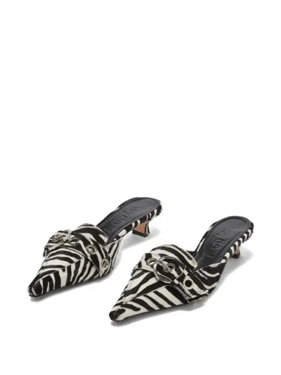 Aeyde 35mm Danielle Zebra-print Pointed Mules In Black