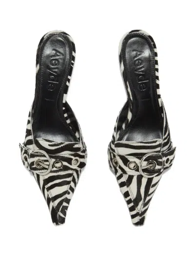 Aeyde 35mm Danielle Zebra-print Pointed Mules In Black