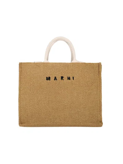 Marni Logo Tote Bag In Brown