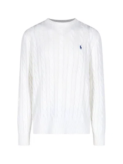 Polo Ralph Lauren Textured Cable Knit Sweater With Round Neckline And Fitted Silhouette In White