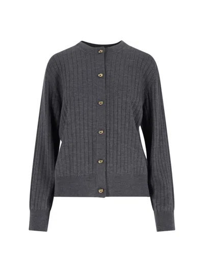 Bottega Veneta Ribbed Knit Sweater With Button-down Front In Gray
