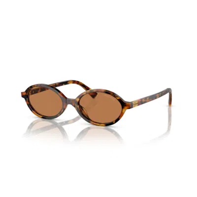Miu Miu Round Acetate Sunglasses In Havana/brown