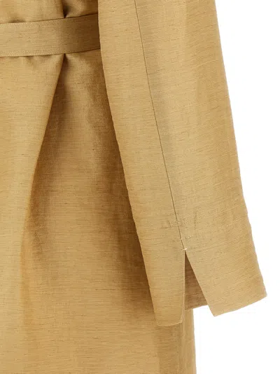 Max Mara Long Coat Cinched At Waist In Multi