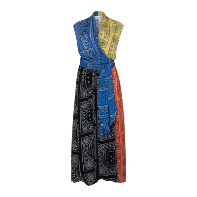 State Of Georgia Women's Black / Blue The Point Dress Maxi Patchwork Bandana Blue/lime/black/blood Orange
