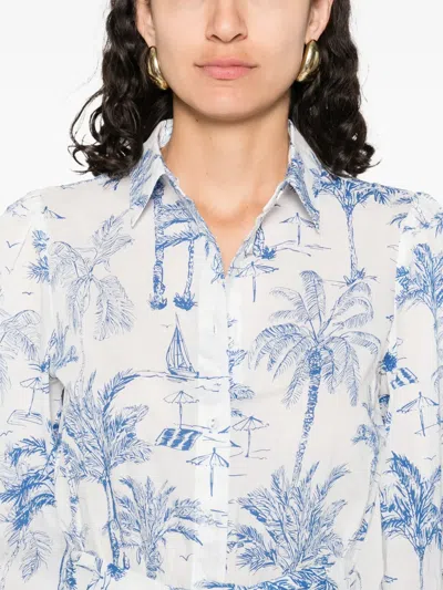 Mc2 Saint Barth Tropical Print Maxi Dress With Front Button Fastening And Belted Waist In Blue