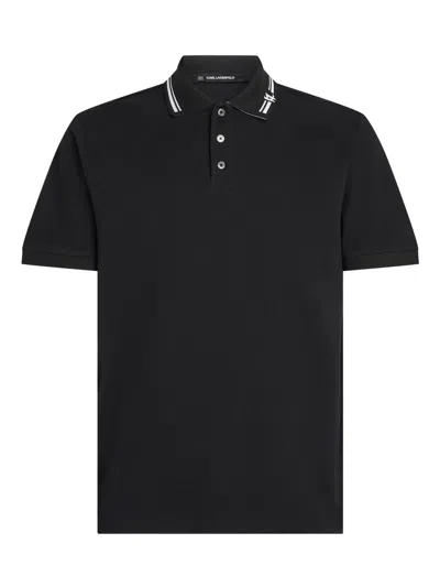 Karl Lagerfeld Contrast Piping Polo Shirt In Black