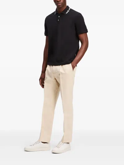 Karl Lagerfeld Contrast Piping Polo Shirt In Black