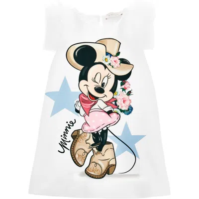 Monnalisa Kids' X Disney Minnie Mouse-print Dress In White + Rosa Fairytale